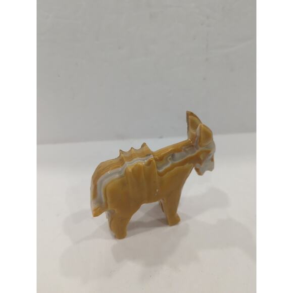 Vtg Donkey Mule Statue Figurine Onyx Natural Marbled Stone Hand Carved White Tan - Picture 3 of 6
